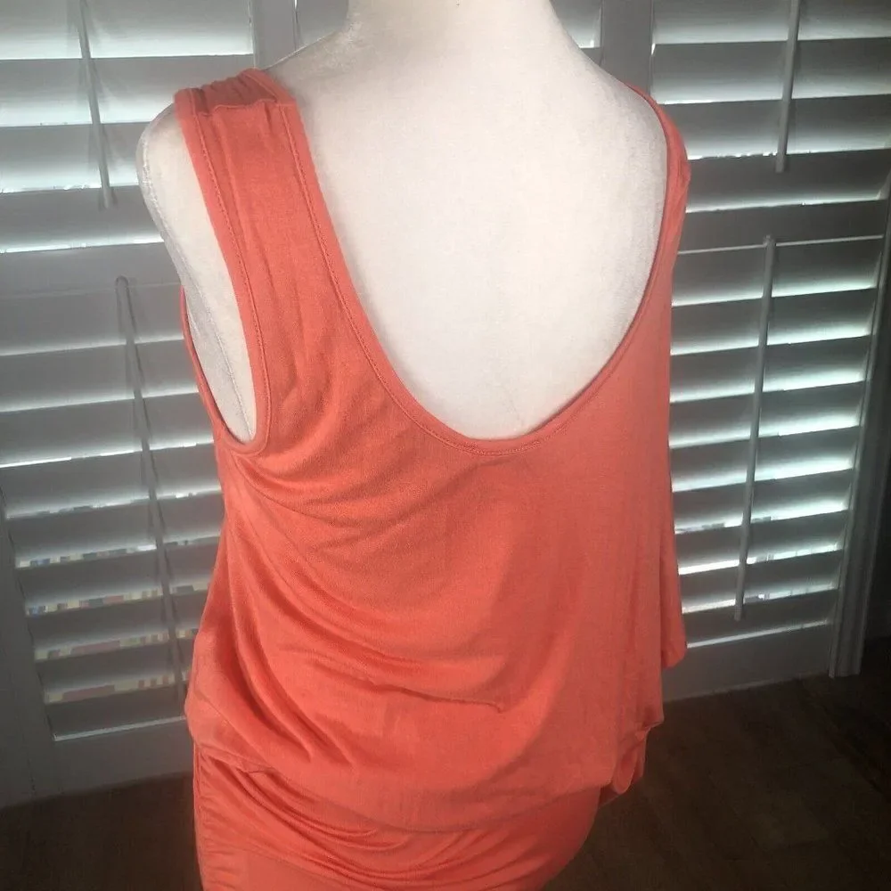 NEW Arden B Bright Coral One Shoulder Kimono Mini Dress M Ruched Bodycon Skirt